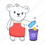 throwing garbage, throwing trash, bear character, cute bear, trash bin 