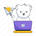 working bear, sending mail, bear character, sending email, cute bear