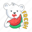 eating watermelon, fresh watermelon, fresh fruit, summer bear, bear character 