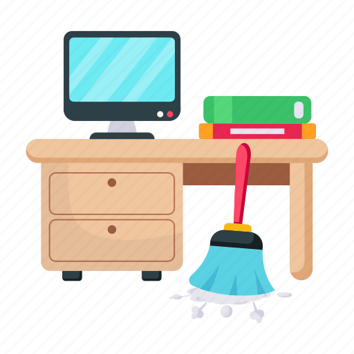 Office cleaning, office mopping, table cleaning, desktop table, broom cleaning icon - Download on Iconfinder