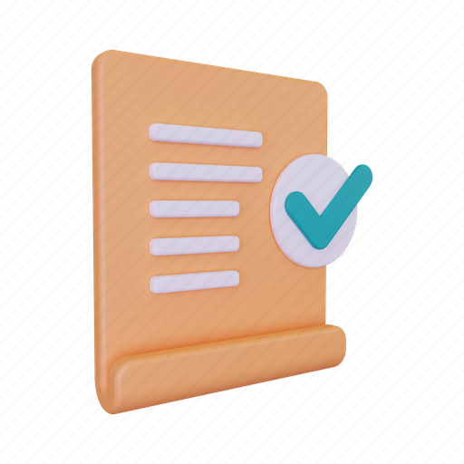 Paper, approve, agreement, document, checkmark, report, survey 3D illustration - Download on Iconfinder