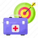 medical aid, archery, bullseye, first aid kit, dartboard, target