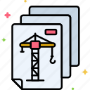 construction, documents, crane, building