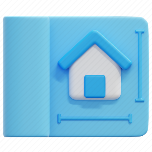 Blueprint, house, home, building, architect, development, document 3D illustration - Download on Iconfinder