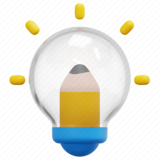 Creative, design, thinking, idea, pencil, bulb, 3d icon - Download on Iconfinder