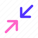 arrow, compress, diagonal, direction, minimize, scale