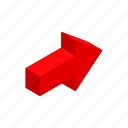 arrow, cursor, direction, isometric, next, red, shape