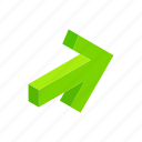 arrow, cursor, direction, green, isometric, next, shape