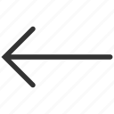 arrow left, backward, direction, navigation, pointer, previous, undo