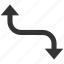 arrow, bend, direction, motion, navigation, opposite, turn 