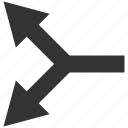 bifurcation, choice, connection, direction, divide, left, split arrow