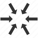 arrows, collapse, compact, compress, meeting point, press, resize