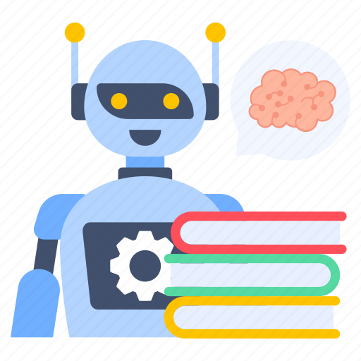 Deep learning, robot learning, educational robot, artificial learning, robot books illustration - Download on Iconfinder
