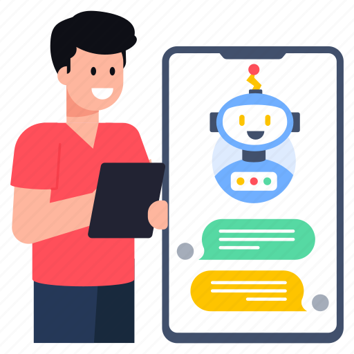 Robotic chat, mobile chat assistant, robotic assistant, mobile robot assistant, phone chatting illustration - Download on Iconfinder