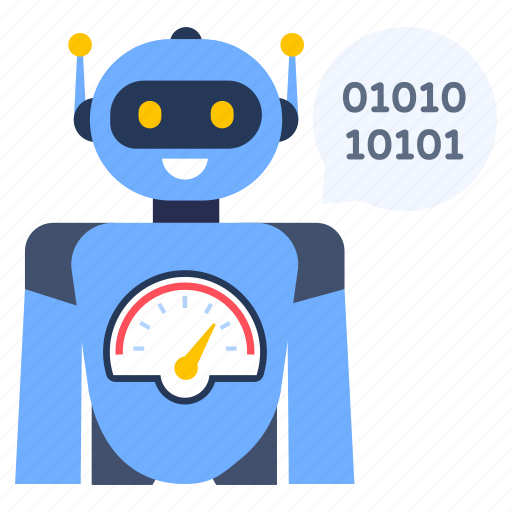 Robot efficiency, robot coding, robot software, robot performance, chatting robot illustration - Download on Iconfinder
