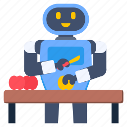 domestic robot, kitchen robot, cutting apples, robot, robotic work 