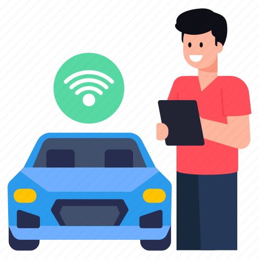 Wifi car, smart car, internet car, iot, driverless car illustration - Download on Iconfinder