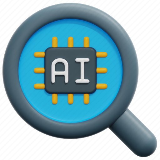 Analysis, ai, artificial, intelligence, chip, search, 3d 3D illustration - Download on Iconfinder