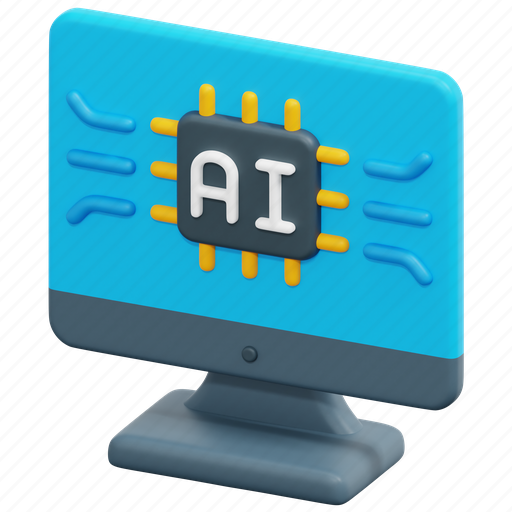 Computer, ai, artificial, intelligence, screen, monitor, 3d 3D illustration - Download on Iconfinder