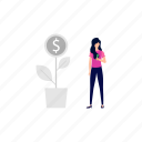 dollar, plant, goal, female, standing