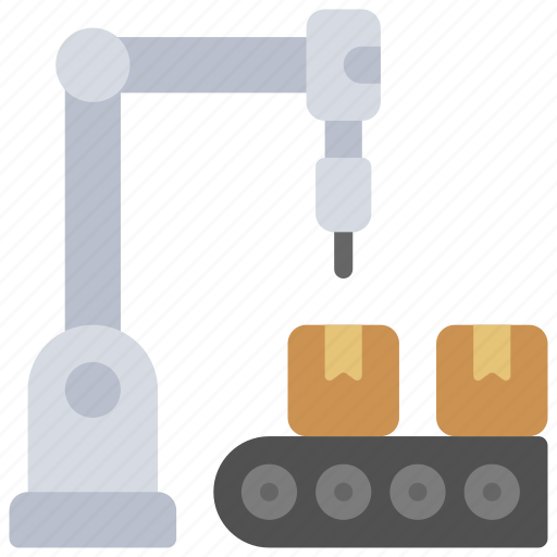 Production, line, automated, arm, parcels, boxes icon - Download on Iconfinder