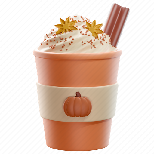 Pumpkin, pumpkin spice, latte, coffe, beverage, drink, coffee shop 3D illustration - Download on Iconfinder
