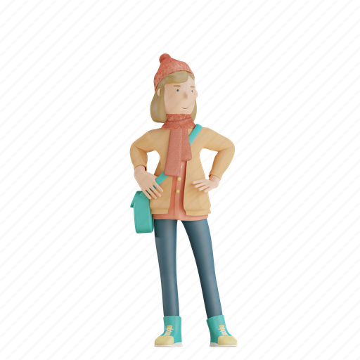 Autumn, character, holding, sling bag, fall, season 3D illustration - Download on Iconfinder