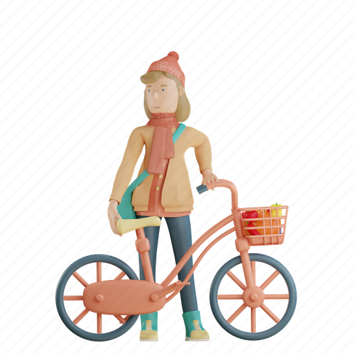 Autumn, character, holding, bicycle, vegetables, fall, season 3D illustration - Download on Iconfinder