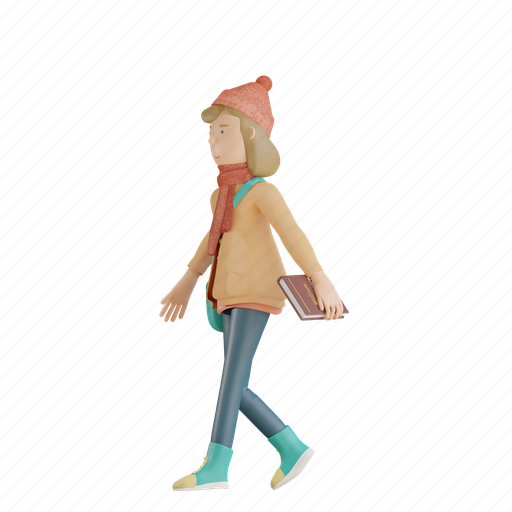 Autumn, character, walking, bring, book, fall, season 3D illustration - Download on Iconfinder