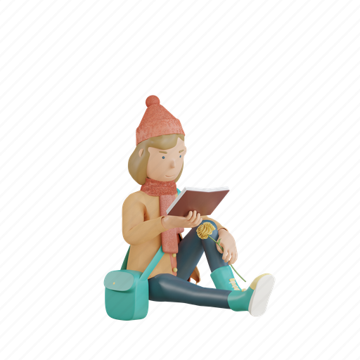 Autumn, character, reading, book, sit, fall, season 3D illustration - Download on Iconfinder