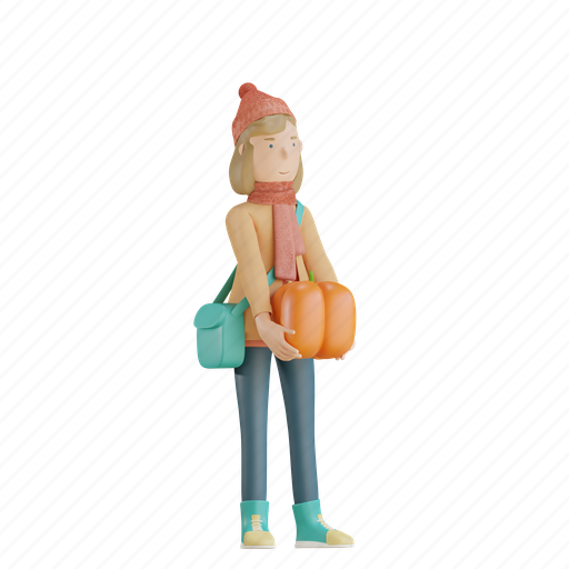 Autumn, character, holding, pumpkin, fall, season 3D illustration - Download on Iconfinder