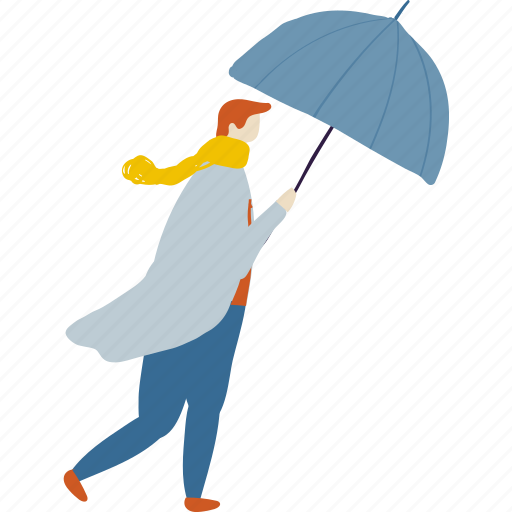 Autumn, man, people, person, rain, season, umbrella illustration - Download on Iconfinder