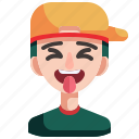 avatar, boy, man, person, squinting, tongue