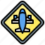 airport, caution, plane, sign, warning 