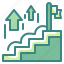 arrows, ascend, flag, mission, stairs, step, strategy 