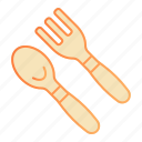 baby, spoon, child, food, cutlery, fork, kitchen, dining, dinner
