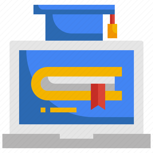 Online, learning, education, laptop, book, mortarboard, course icon - Download on Iconfinder