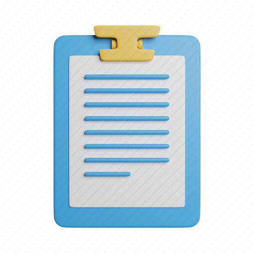 Clipboard, front, file, report, document, paper, checklist 3D illustration - Download on Iconfinder
