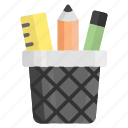 stationery, bucket, office, pencil, desk, pencil holder
