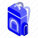 backpack, blue, book, cartoon, child, fashion, isometric