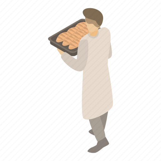Bakery, business, cartoon, isometric, man, tray, woman icon - Download on Iconfinder