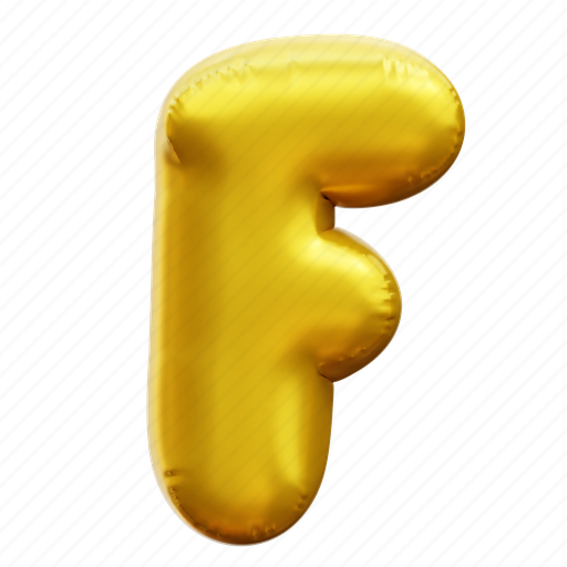 F, letter, alphabet, balloon alphabet, gold alphabet 3D illustration - Download on Iconfinder