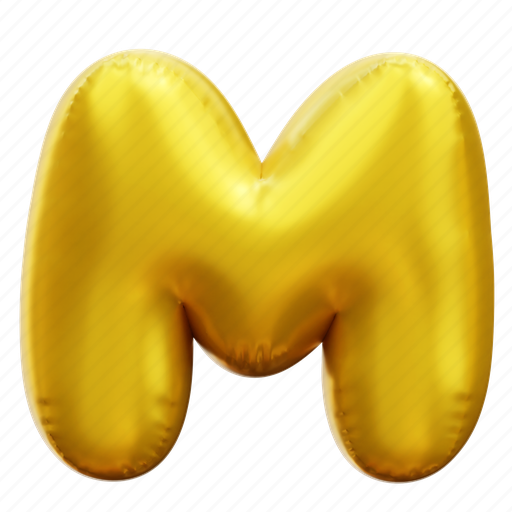 M, letter, alphabet, balloon alphabet, gold alphabet 3D illustration - Download on Iconfinder