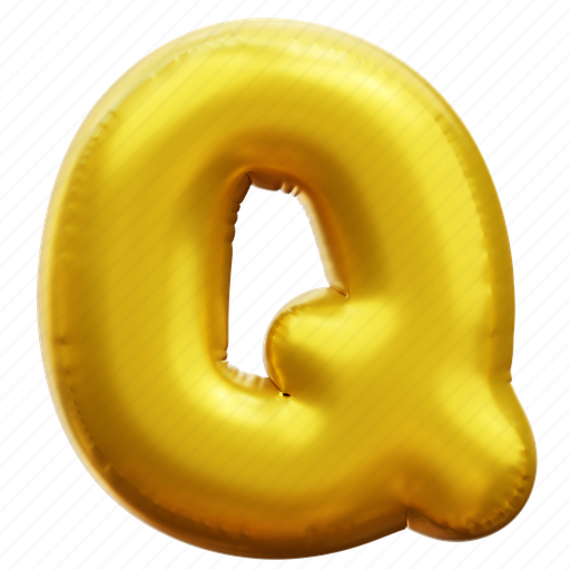 Q, letter, alphabet, balloon alphabet, gold alphabet 3D illustration - Download on Iconfinder