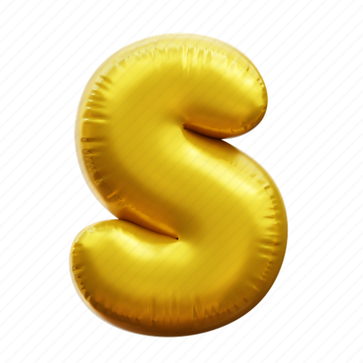 S, letter, alphabet, balloon alphabet, gold alphabet 3D illustration - Download on Iconfinder