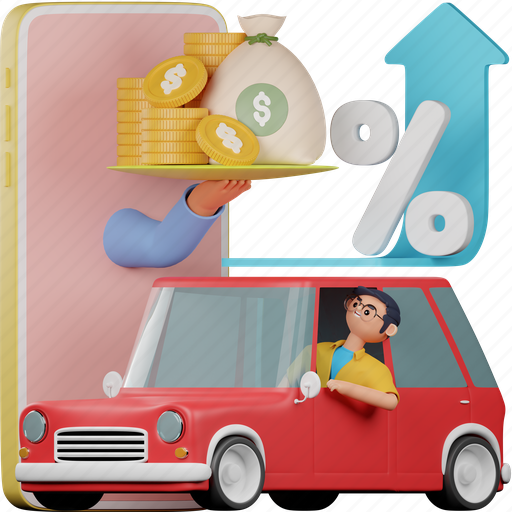 Car, bank, loan, buy, render, transportation, transport 3D illustration - Download on Iconfinder