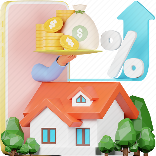 Housing, loan, bank, money, render, estate, home 3D illustration - Download on Iconfinder