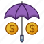 dollar, insurance, money, umbrella, coin, currency, finance 
