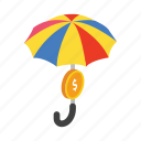 umbrella, dollar, protection, insurance, investment