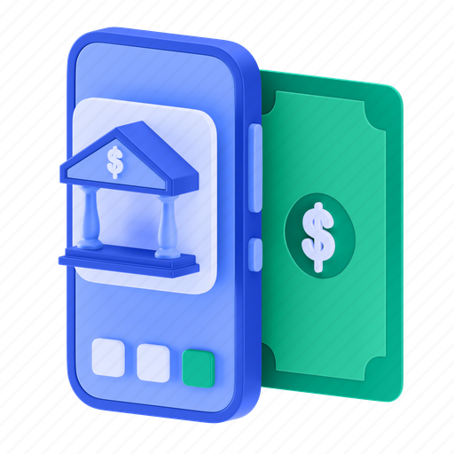 Mobile, banking, phone, smartphone, bank 3D illustration - Download on Iconfinder